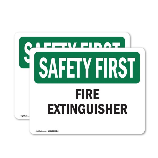 Signmission Fire Extinguisher OSHA Safety First Sign, Vinyl Decal, 10in W x 7in L, 2PK OS-2PACK-SF-D-710-L-10618 - main
